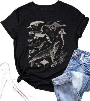 Sand Beach Shirts Women Vintage 80s 90s Tattoo Sea Animal Tshirt Summer Ocean Nature Tops Marine Animal Tee