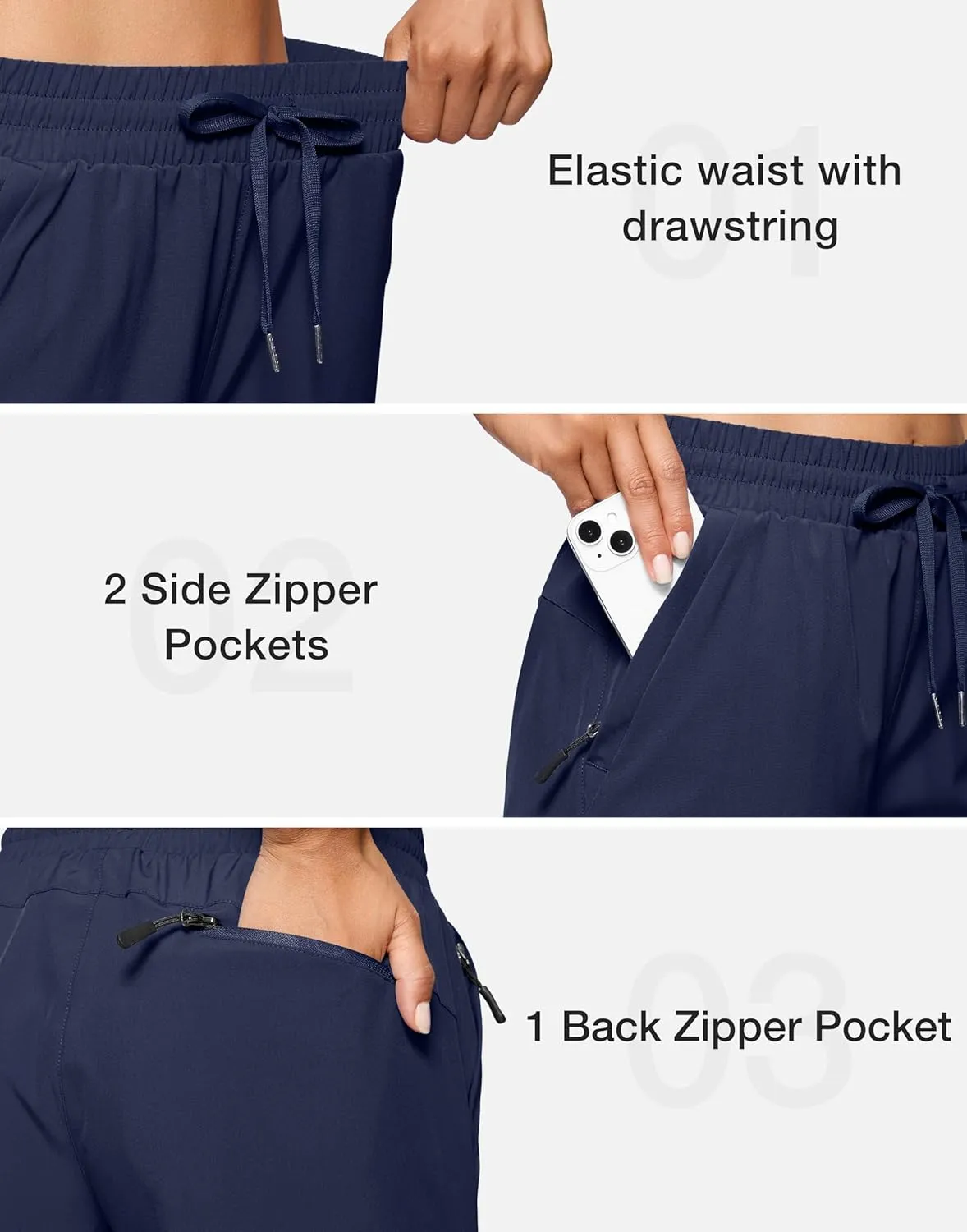 SANTINY Women's 7''/ 9'' Hiking Shorts with 3 Zipper Pockets Lightweight Quick Dry Long Athletic Golf Shorts for Women Casual