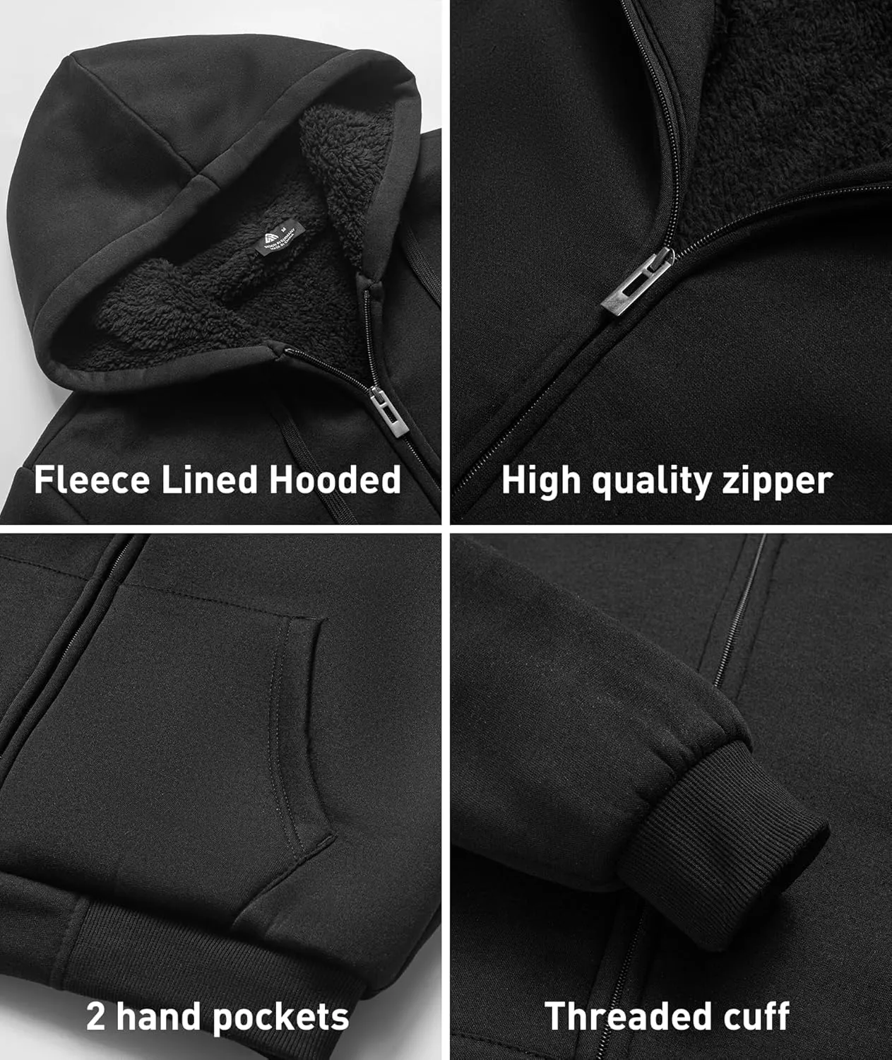 SCODI Hoodies for Men Heavyweight Fleece Sweatshirt - Full Zip Up Thick Sherpa Lined Hooded Sweatshirts