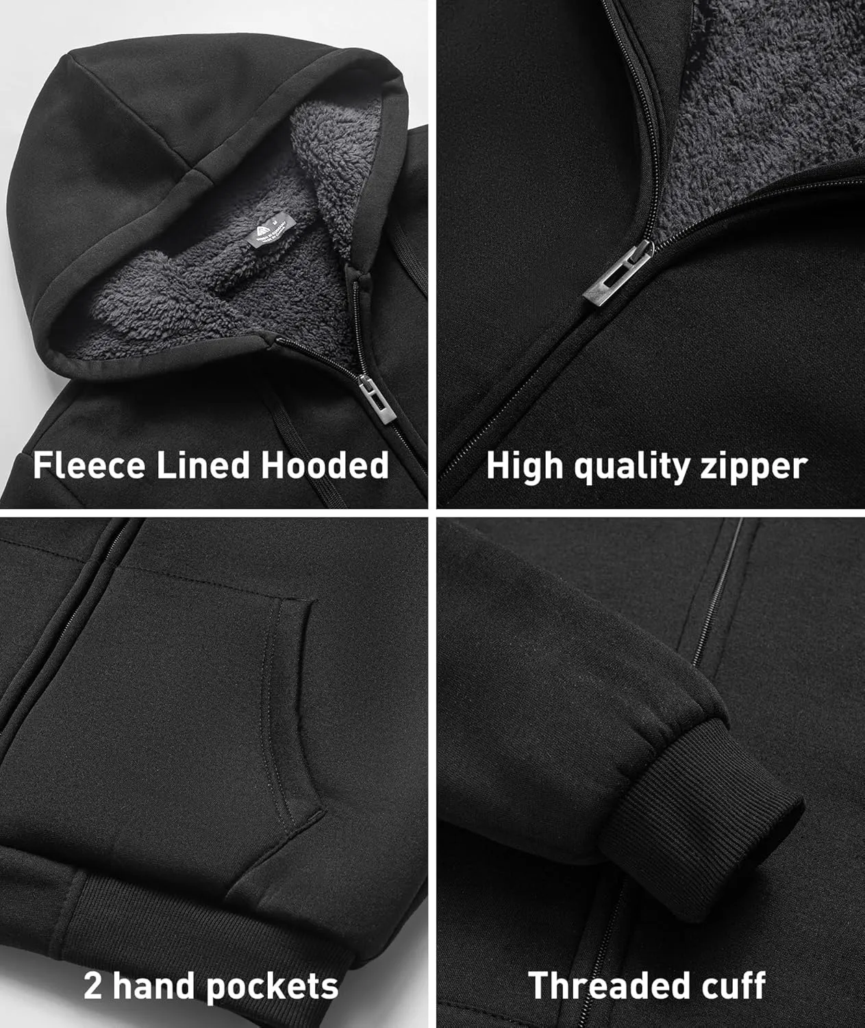 SCODI Hoodies for Men Heavyweight Fleece Sweatshirt - Full Zip Up Thick Sherpa Lined Hooded Sweatshirts