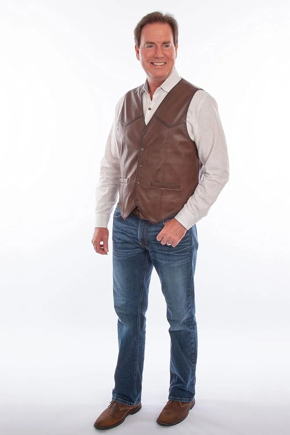 Scully Saddle Tan Soft Touch Lambskin Western All Leather Vest 507