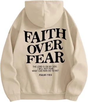 SHENHE Women's Graphic Hoodie Slogan Faith Over Fear Christian Hoodie Pullover Sweatshirt