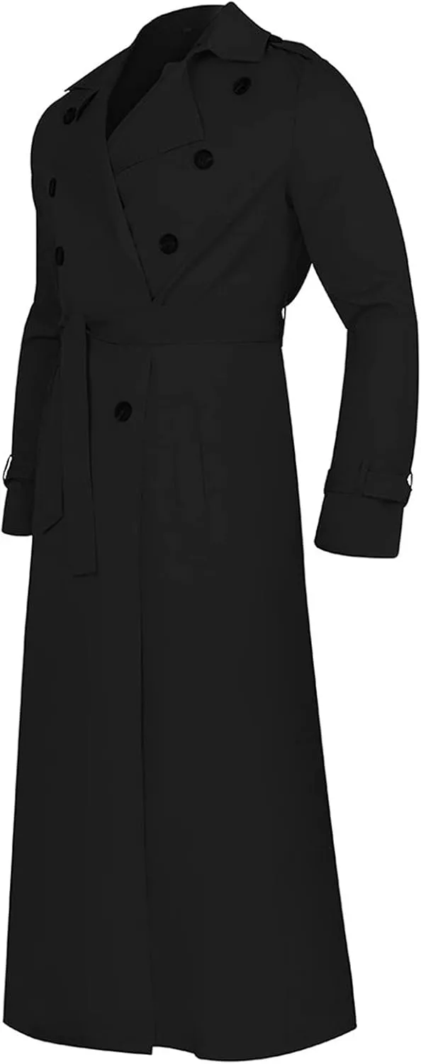 Sinzelimin Men's Trench Coat Fashion Easy Notch Lapel Business Casual Jacket Solid Long Pea Coat Windbreaker Overcoat