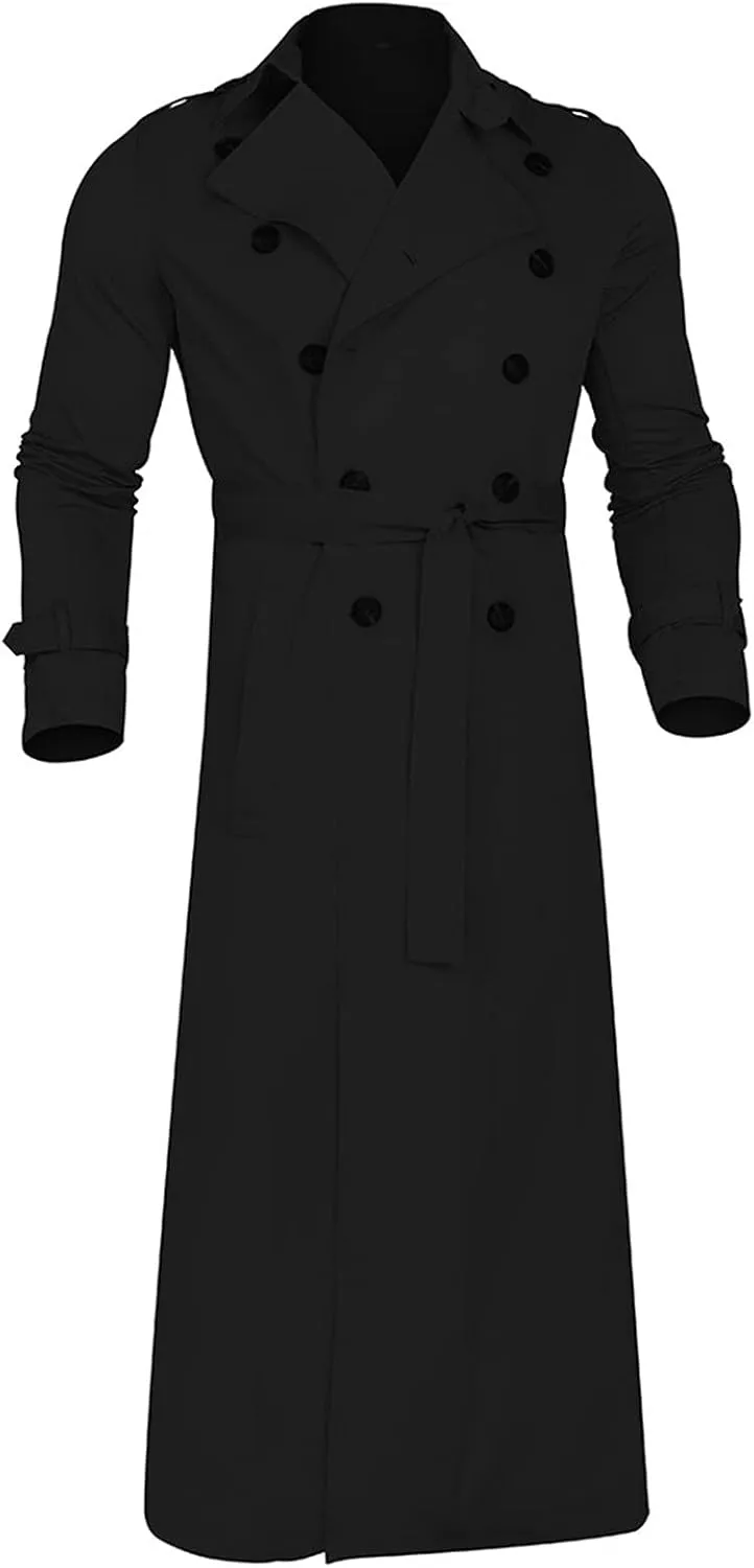 Sinzelimin Men's Trench Coat Fashion Easy Notch Lapel Business Casual Jacket Solid Long Pea Coat Windbreaker Overcoat