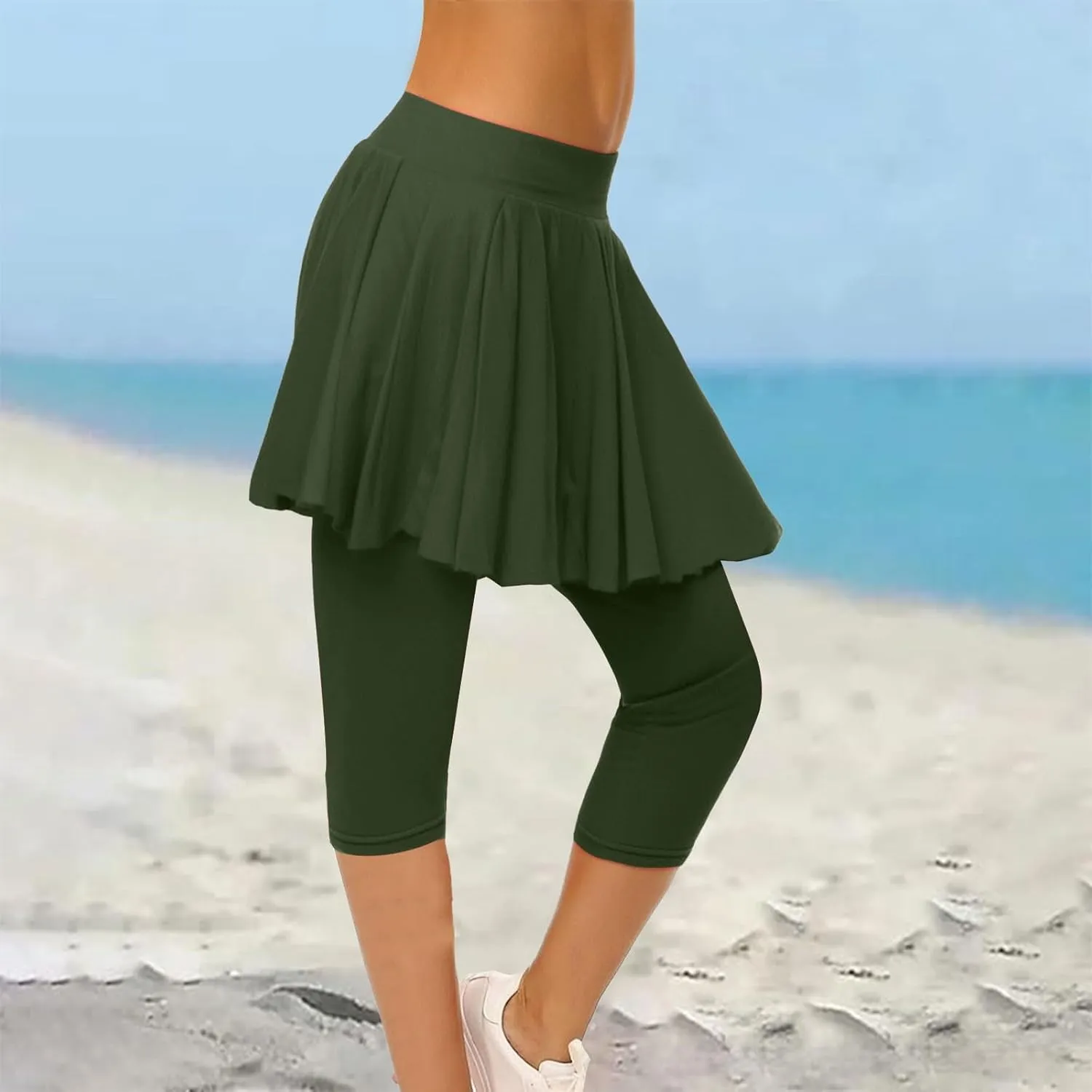 Skirted Leggings for Women 2025 Tennis Golf Skorts Capris Gym Tennis Yoga Legging with Skirts Sports Running Pickleball