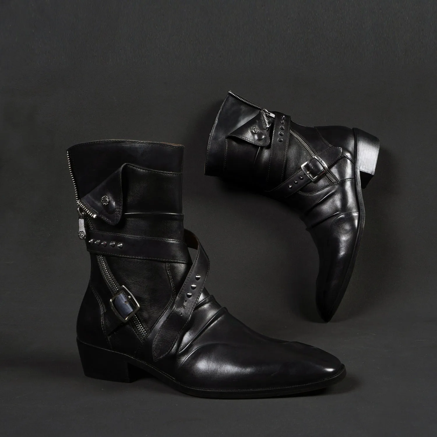 Sleek & Stylish Black Leather Cuban Boot