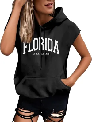 Sleeveless Hoodies for Women Plus Size Heart Print Hooded Sweatshirt Vest Loose Fit Summer Workout Athletic Tank Tops