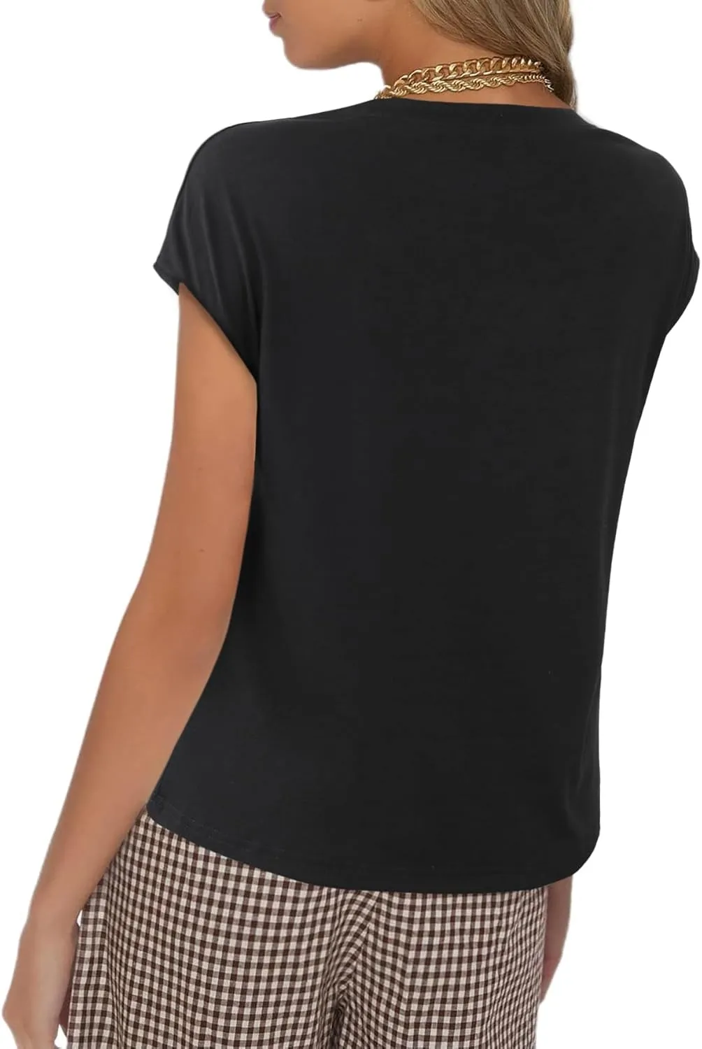 SOFIA'S CHOICE Women's Shoulder Pad Tops Summer Casual Tank Top Round Neck Loose Sleeveless Shirt