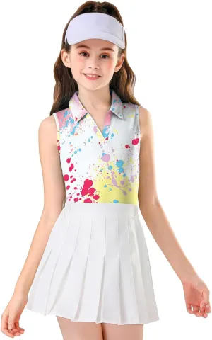 Soneven Girls' Sleeveless Polo Shirts V Neck Golf Tennis T-Shirts Collared Tank Tops for 5-14 Years