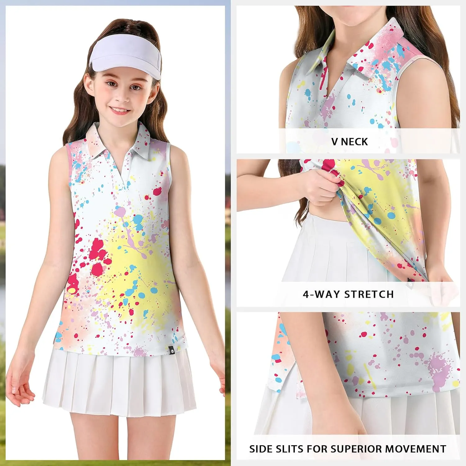 Soneven Girls' Sleeveless Polo Shirts V Neck Golf Tennis T-Shirts Collared Tank Tops for 5-14 Years