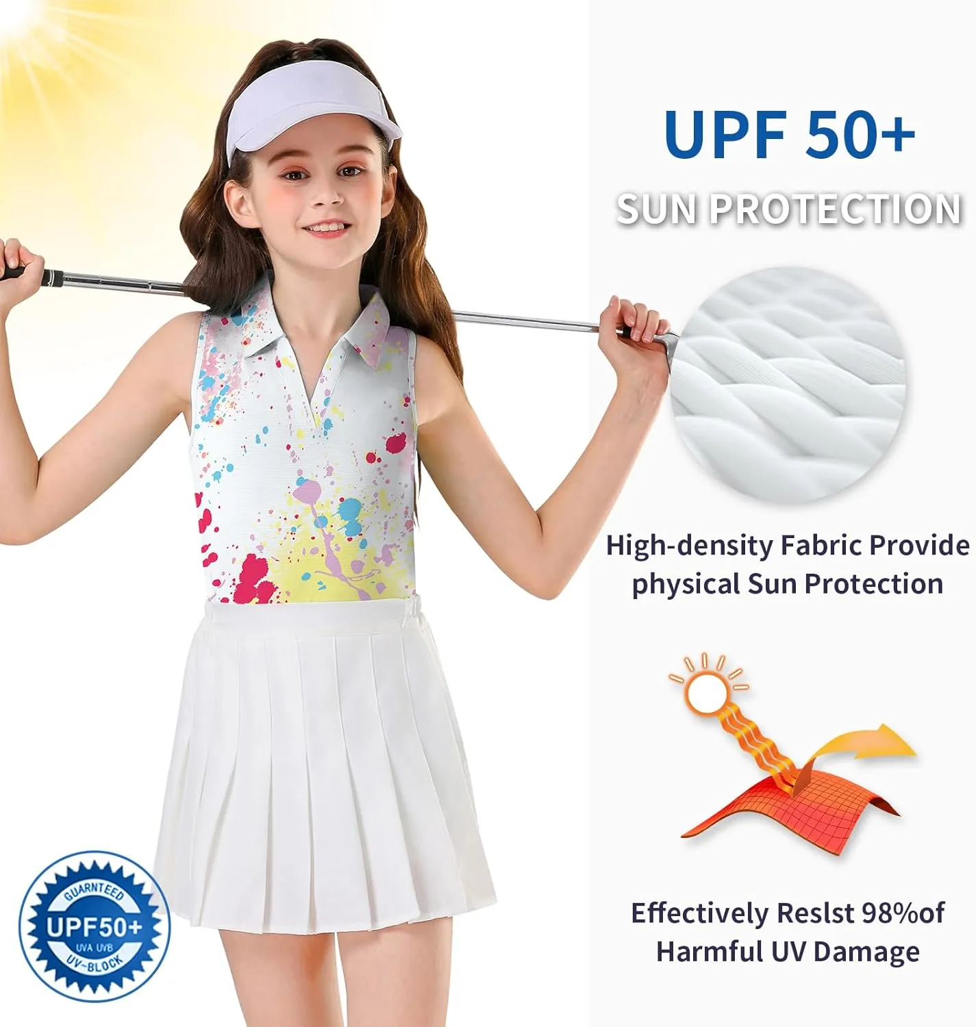 Soneven Girls' Sleeveless Polo Shirts V Neck Golf Tennis T-Shirts Collared Tank Tops for 5-14 Years