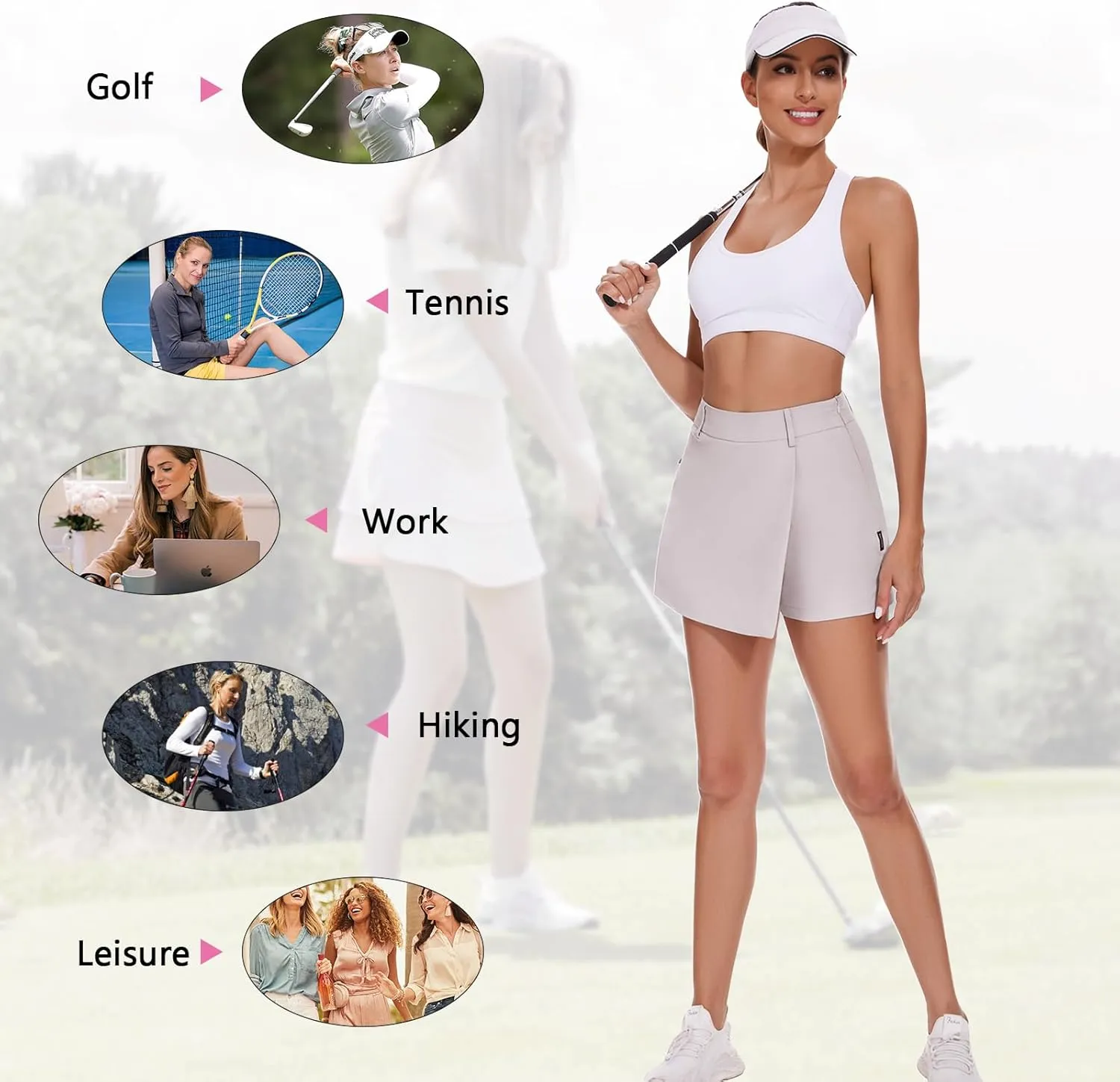 Soneven Women's Golf Skorts Skirts 15'' High Waisted Golf Shorts Athletic Tennis Skirt Built-in Shorts with Pockets