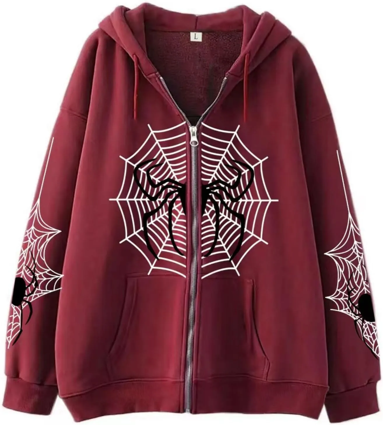 Spider Web Y2K Graphic Zip Up Hoodies Women Oversized Streetshirt E-Girl Long Sleeve Sweatwear Jackets Halloween