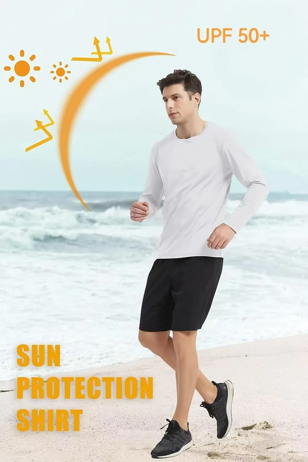 STICKON Mens UPF 50  Sun Protection Shirts UV SPF Long Sleeve Swim Tee Shirts Lightweight Rash Guard Fishing T-Shirt