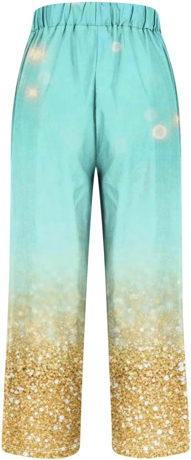 Summer Boho Cotton Linen Pant for Women, Lightweight Elastic Waist Baggy Casual Trousers with Pockets