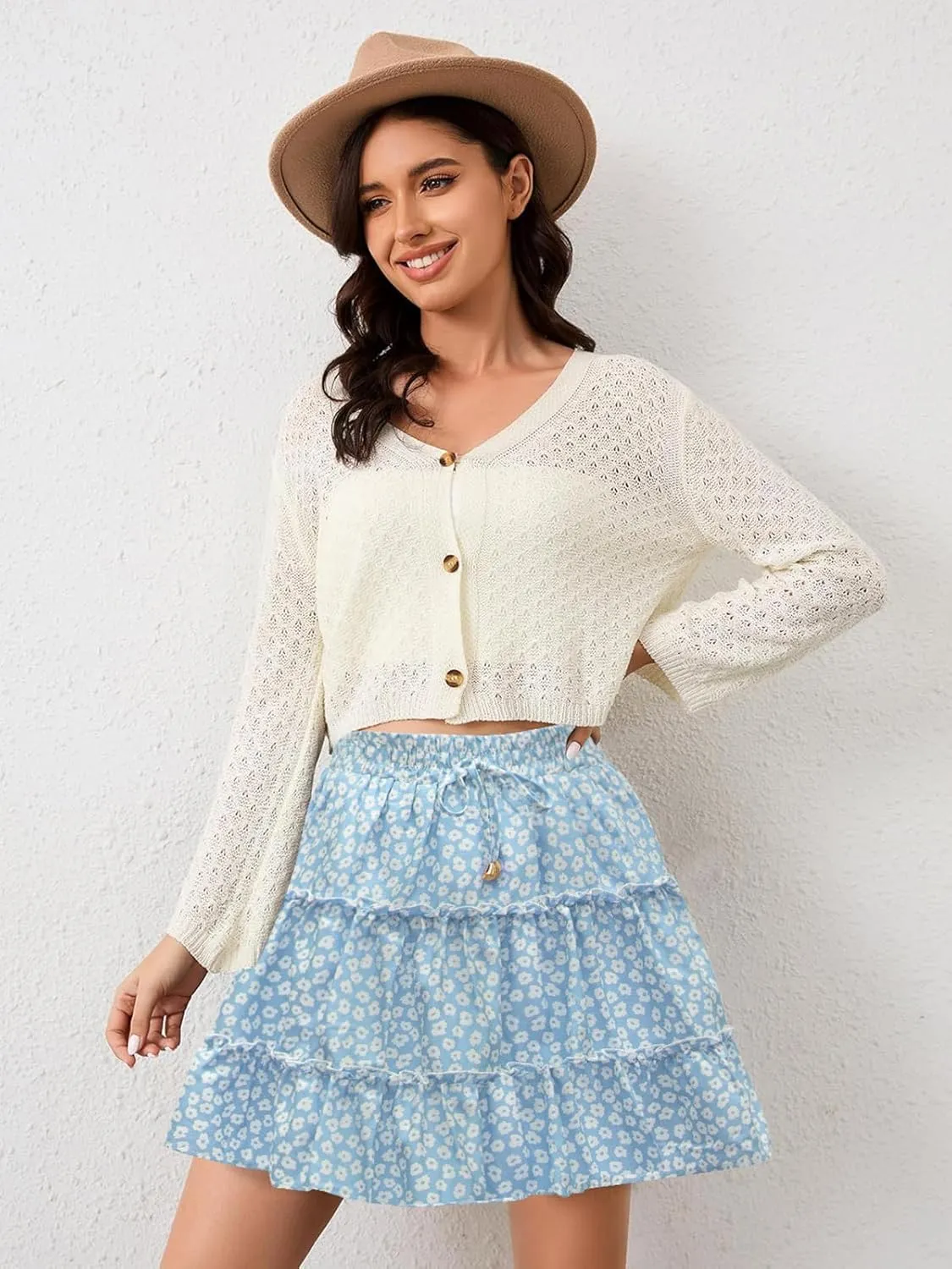 Summer Flowy Shorts for Women Casual Boho Skorts Floral Ruffled Tiered High Waist Mini Skirts 2025 Tennis Golf