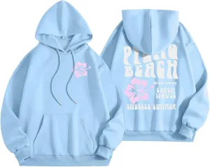 Summer Hoodies for Women Womens Pink pom Puff Hoodie Y2K Preppy Oversized Sweatshirt for Teen Girls Long Sleeve Drawstring Pullover Hoodies FZ38-Blue Medium