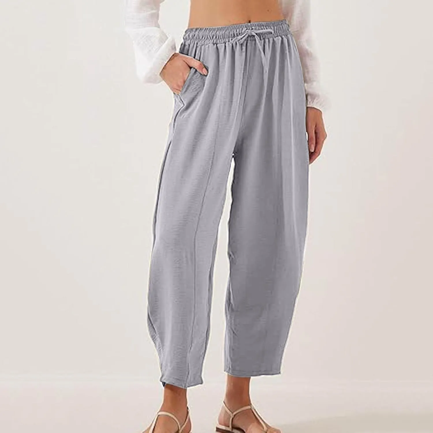 Summer Pants for Women 2024 High Waisted Pants Baggy Harem Pants Loose Casual Pants Comfy Trousers with Pockets