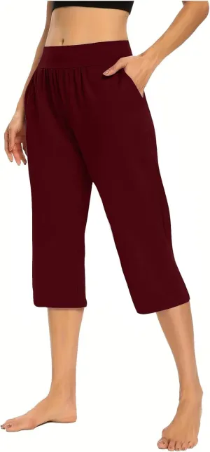 Summer Pants for Women 2024 High Waisted Straight Leg Lounge Pant Casual Trendy Capris Trousers with Pockets