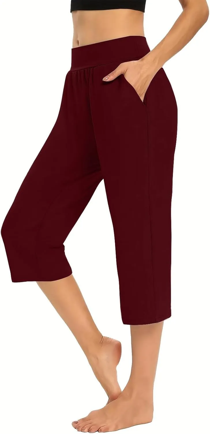 Summer Pants for Women 2024 High Waisted Straight Leg Lounge Pant Casual Trendy Capris Trousers with Pockets