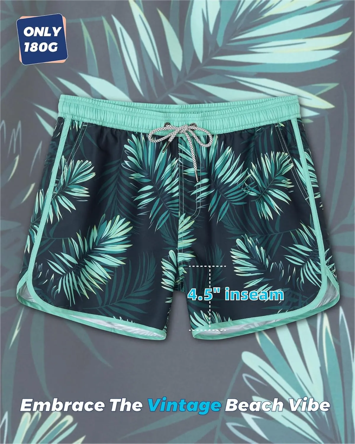 SURF CUZ Mens Swim Trunks 5" Swim Shorts Vintage Bathing Suits with Mesh Lining 80s 90s Retro Swimwear Board Shorts