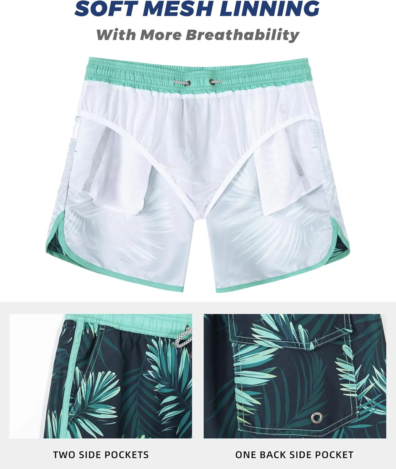 SURF CUZ Mens Swim Trunks 5" Swim Shorts Vintage Bathing Suits with Mesh Lining 80s 90s Retro Swimwear Board Shorts