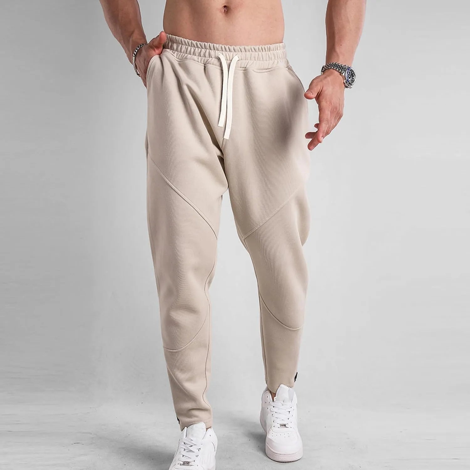 Sweatpants for Men Sport Tapered Joggers Mens Trendy Elastic Waist Solid Color Jogger Split Utility Fitted Cargo