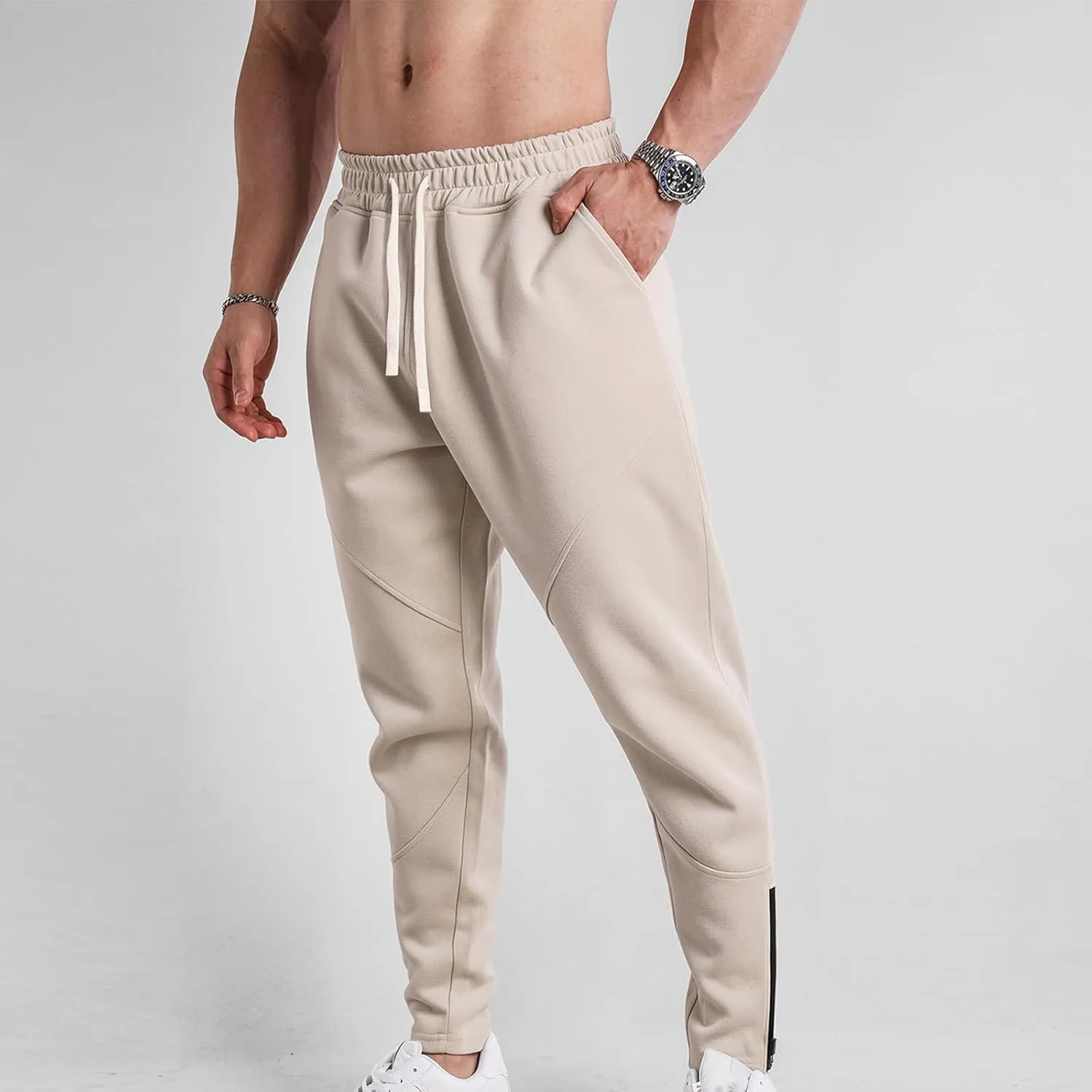 Sweatpants for Men Sport Tapered Joggers Mens Trendy Elastic Waist Solid Color Jogger Split Utility Fitted Cargo