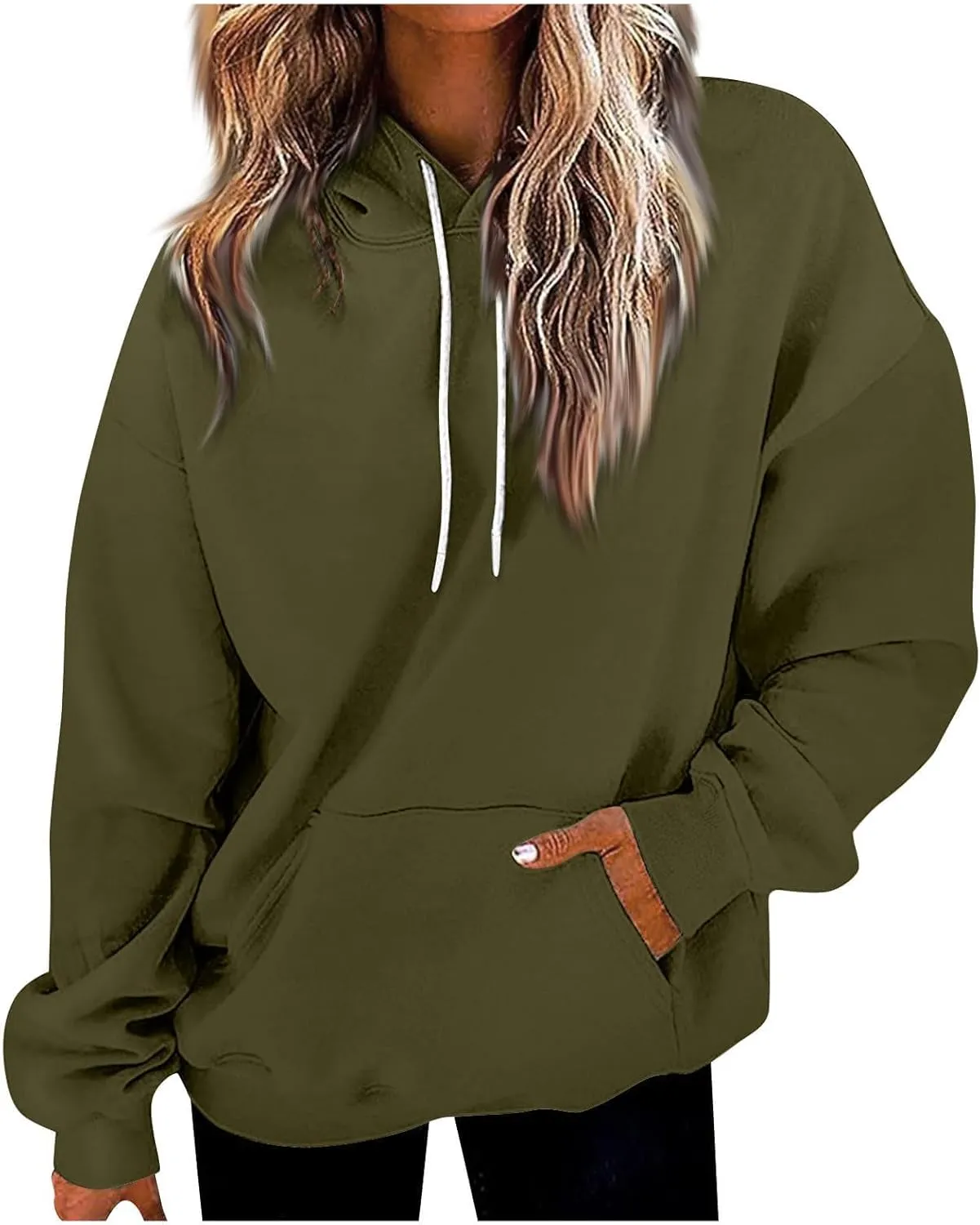 Sweatshirt for Womens Fashion Plain Long Sleeve Oversized Hoodies Causal Pullover Loose Fit Athletic Oversized Tops