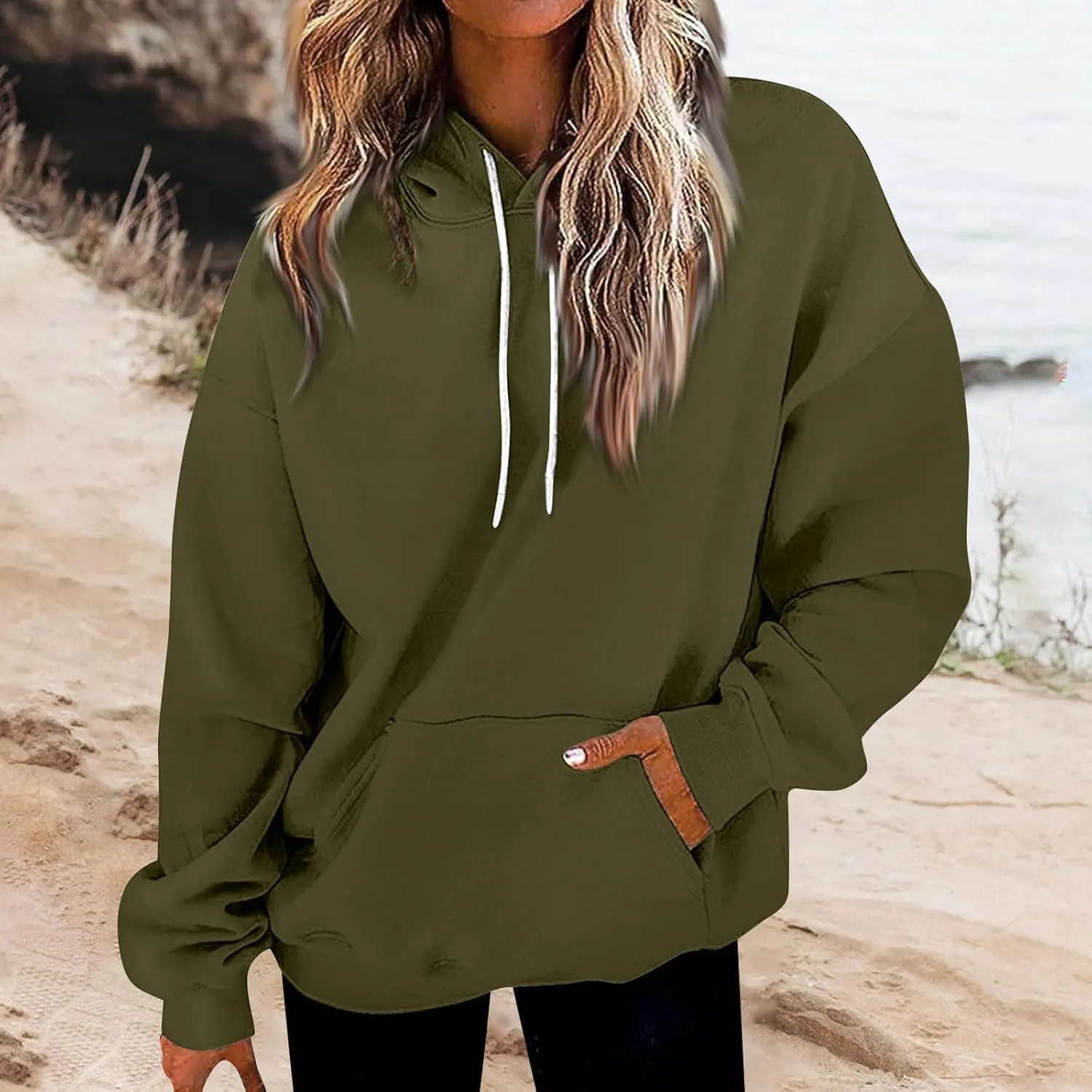 Sweatshirt for Womens Fashion Plain Long Sleeve Oversized Hoodies Causal Pullover Loose Fit Athletic Oversized Tops