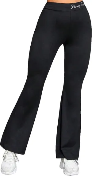 SweatyRocks Women's Letter Graphic Print Flare Leg Sports Pants Casual High Waist Long Trousers Yoga Pants