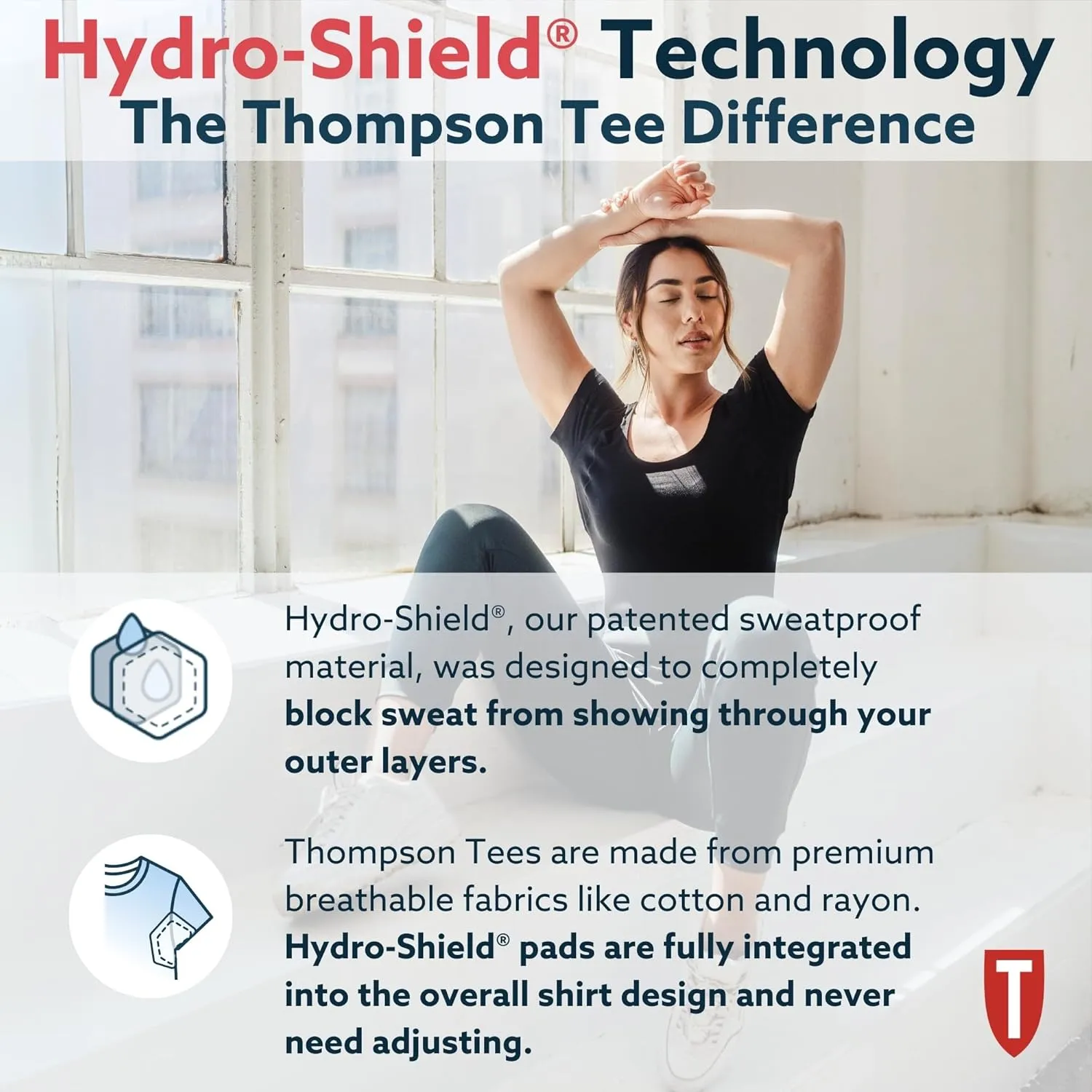 T THOMPSON TEE Women's Sweatproof Undershirt | Scoop Neck | Slim Fit | with Sweat Pads
