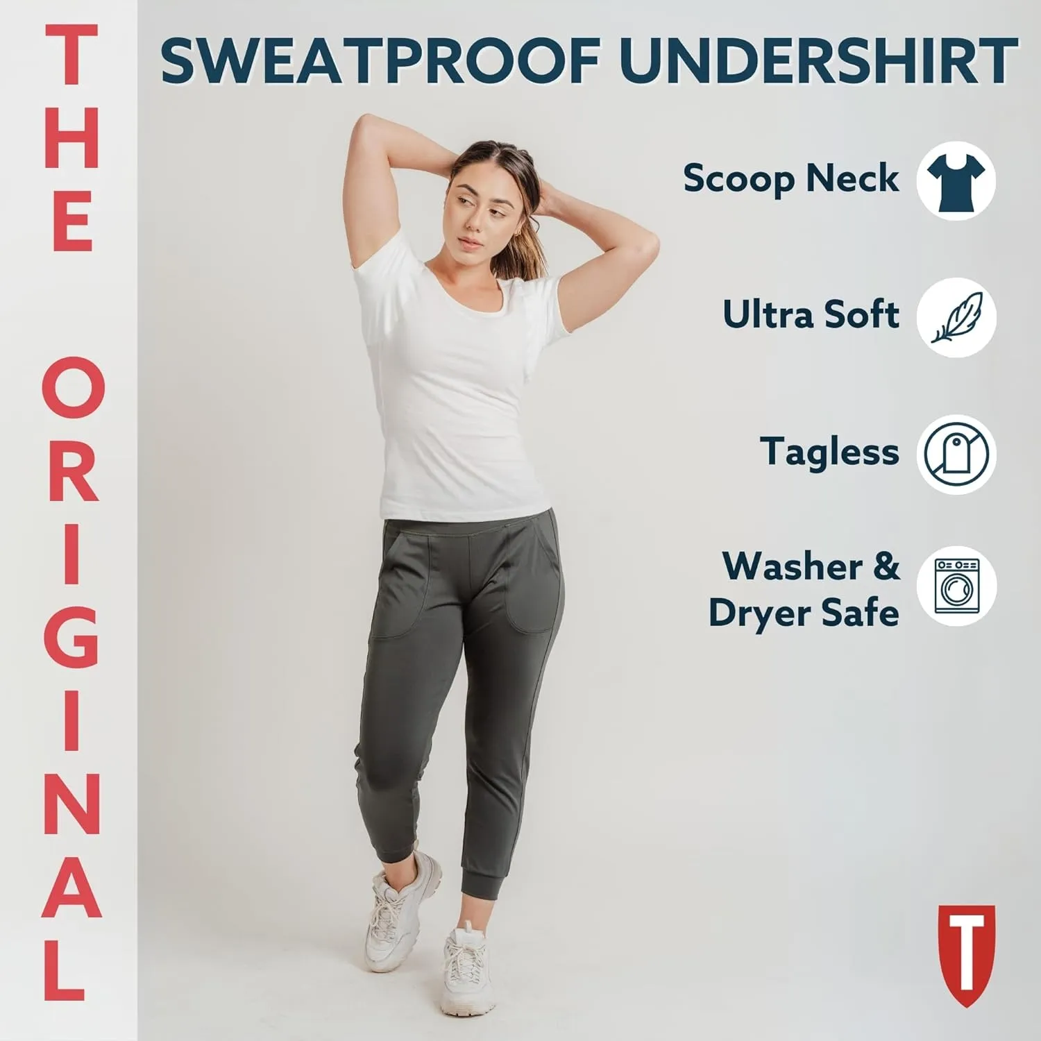 T THOMPSON TEE Women's Sweatproof Undershirt | Scoop Neck | Slim Fit | with Sweat Pads