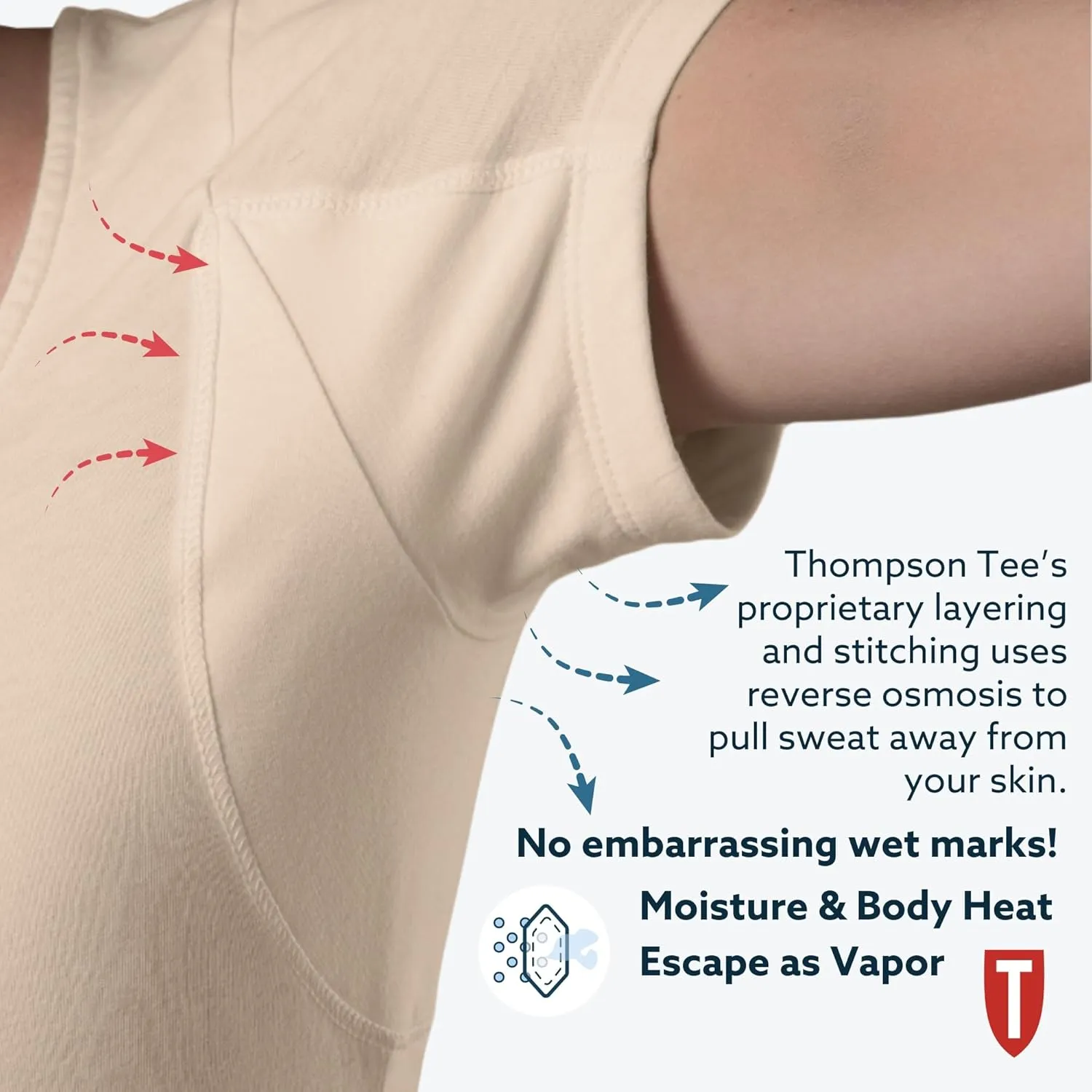 T THOMPSON TEE Women's Sweatproof Undershirt | Scoop Neck | Slim Fit | with Sweat Pads