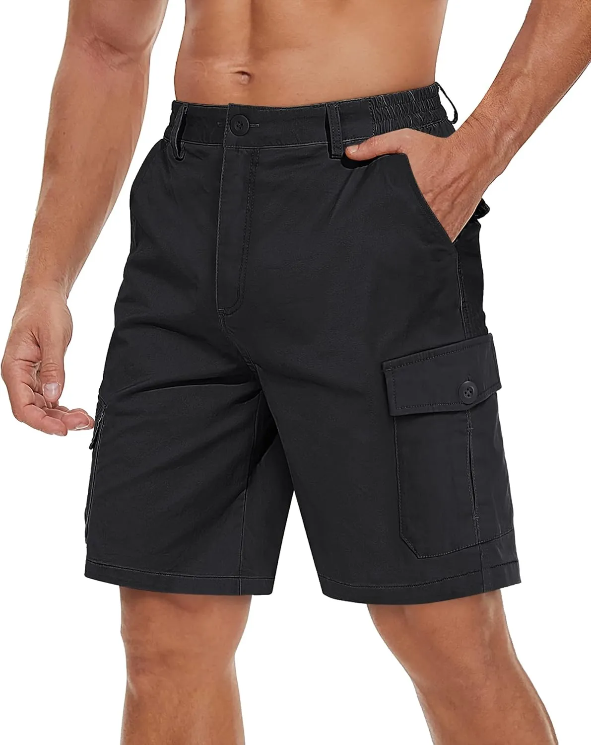 TACVASEN Men's Cargo Shorts Golf Elastic Waist Short for Men Cotton Hiking Shorts Stretchy Workout Short with Pockets