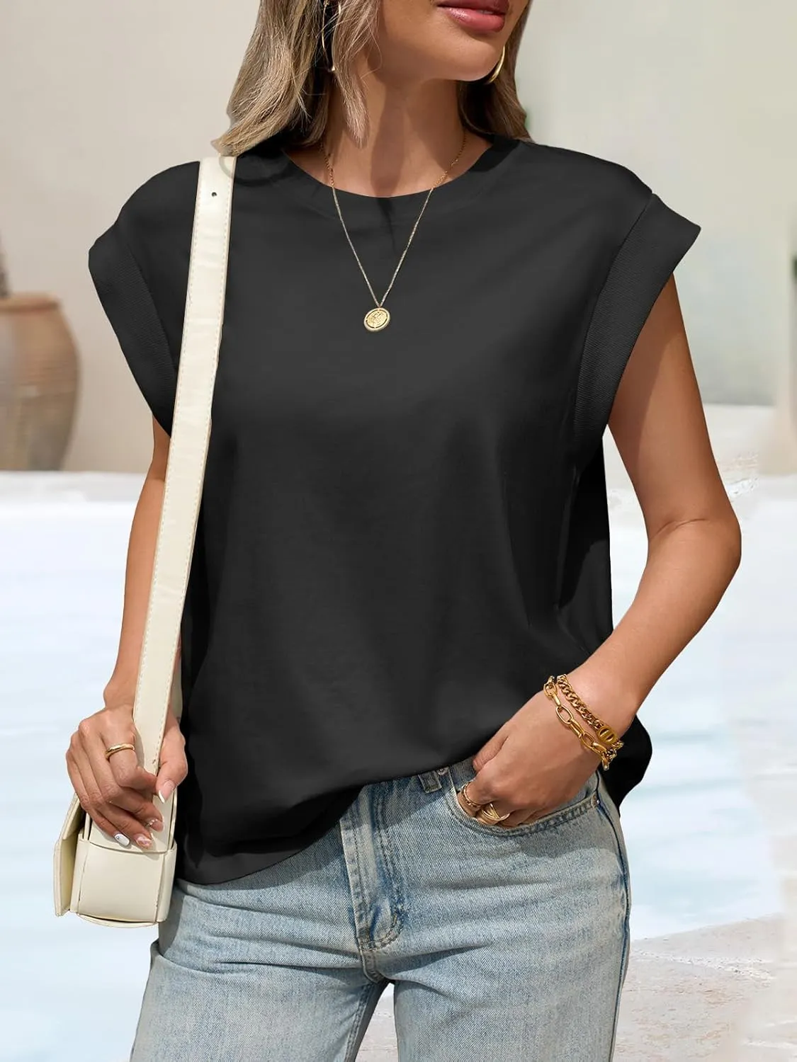 Tankaneo Womens Cap Sleeve Tank Tops Cotton Summer Casual Loose Fit Basic Tee Shirts 2025 Fashion