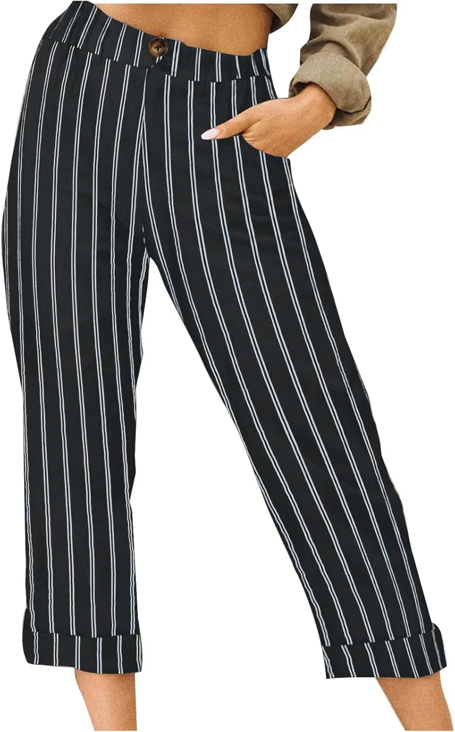 TARIENDY Capri Pants for Women Dressy Casual Summer Capris Comfy Fit Striped Cropped Trousers Vacation Outfits with Pockets