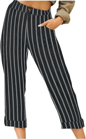 TARIENDY Capri Pants for Women Dressy Casual Summer Capris Comfy Fit Striped Cropped Trousers Vacation Outfits with Pockets