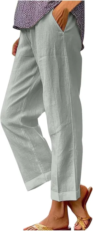 TARIENDY Cotton Linen Pants for Women Loose Fit Summer Casual Trousers Trendy Plus Size Wide Leg Beach Vacation Outfits