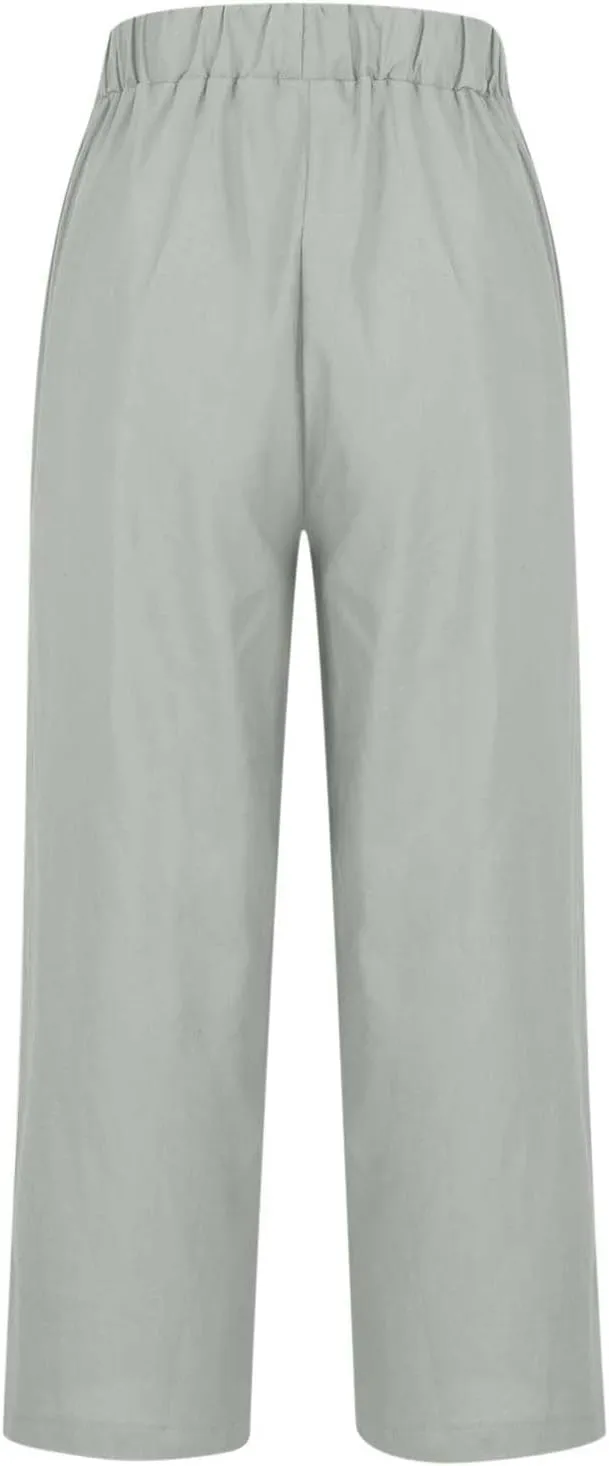 TARIENDY Cotton Linen Pants for Women Loose Fit Summer Casual Trousers Trendy Plus Size Wide Leg Beach Vacation Outfits