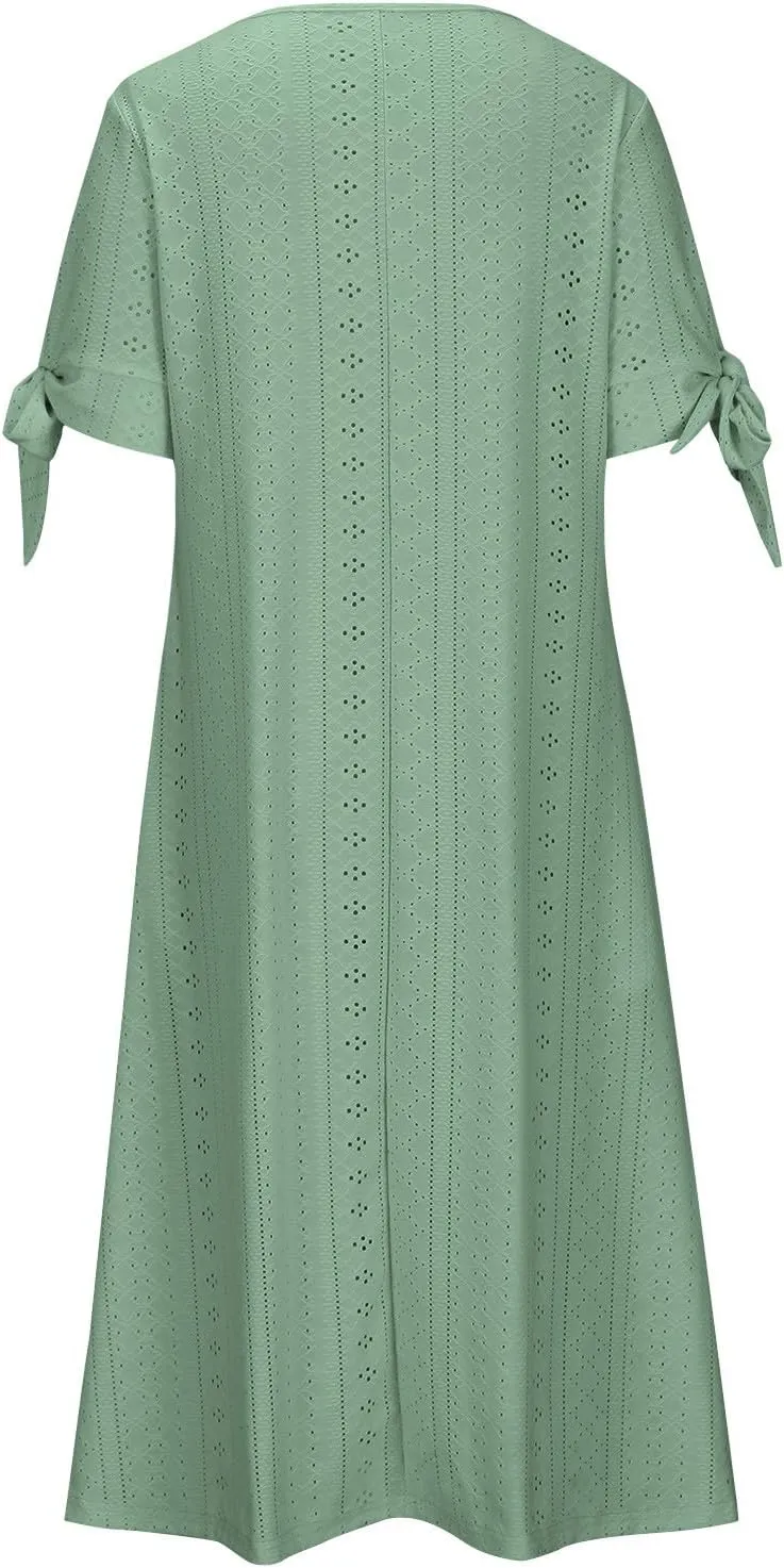 TARIENDY Eyelet Dress for Women 2025 Summer Boho Dresses Casual Short Sleeve Midi Dress Beach Vacation Outfits with Pockets