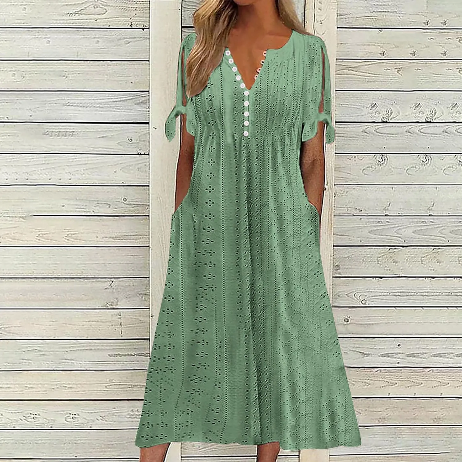 TARIENDY Eyelet Dress for Women 2025 Summer Boho Dresses Casual Short Sleeve Midi Dress Beach Vacation Outfits with Pockets