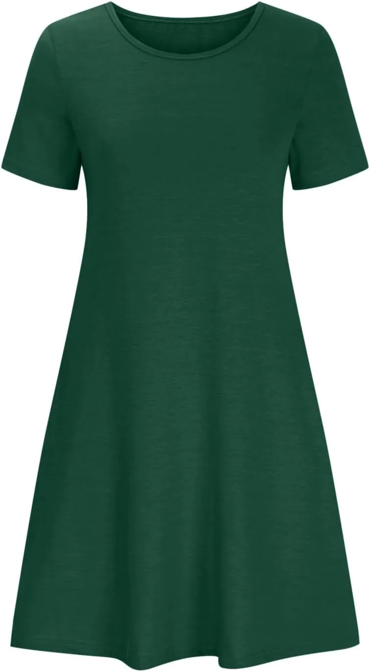 TARIENDY Mini Dresses for Women Summer Flowy Sundress 2025 Casual Beach Dress Short Sleeve Vacation Outfits with Pockets