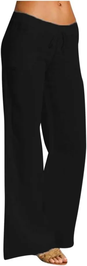 TARIENDY Wide Leg Pants for Women Casual Summer Beach Outfits Loose Comfy Palazzo Trousers Drawstring Elastic Waist Pant