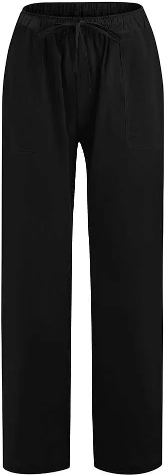 TARIENDY Wide Leg Pants for Women Casual Summer Beach Outfits Loose Comfy Palazzo Trousers Drawstring Elastic Waist Pant