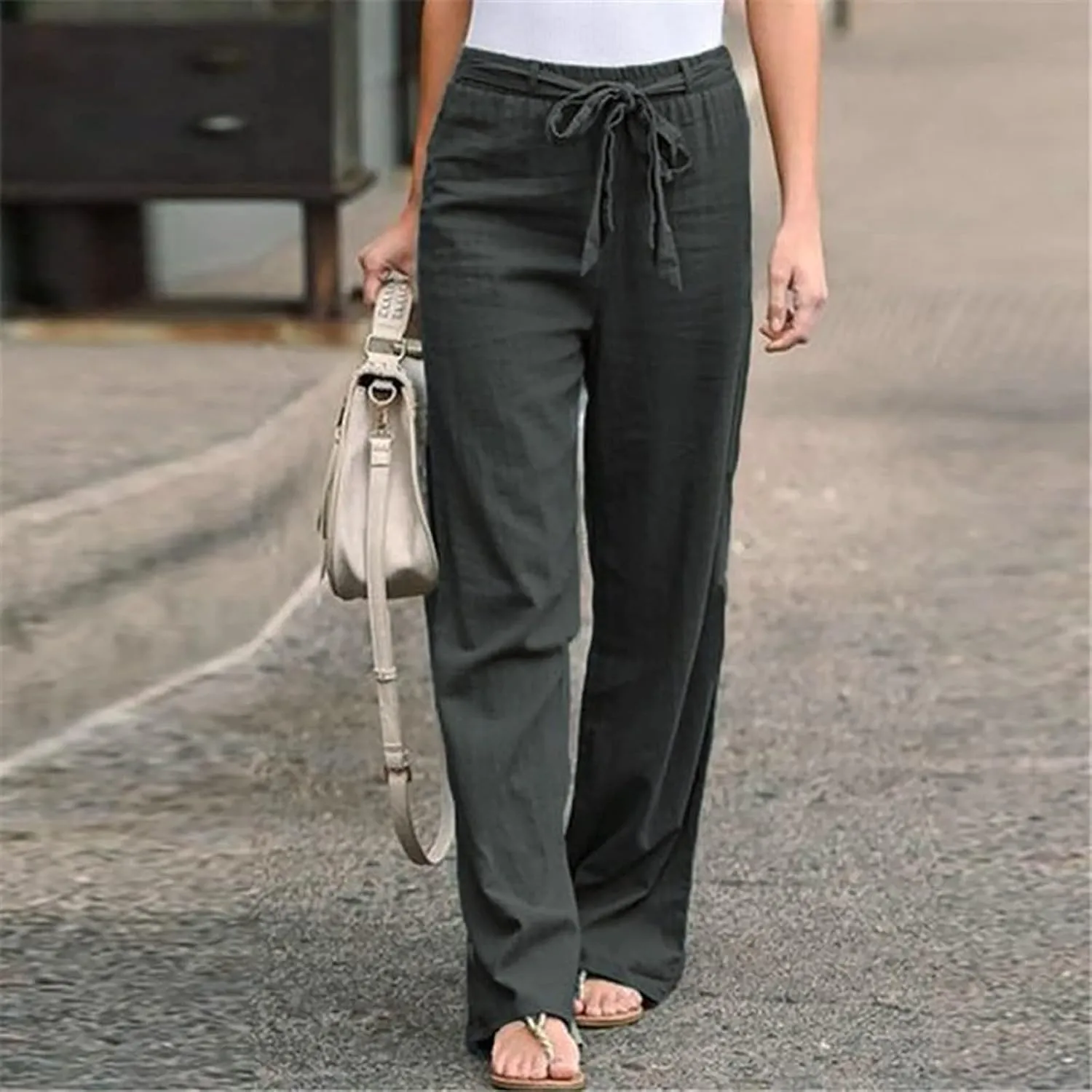 TARIENDY Wide Leg Pants Women High Waist Ladies Elastic Drawstring Outfits Summer high Waist Pants Wide Leg Comfy Trousers