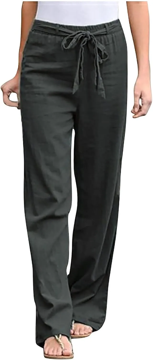 TARIENDY Wide Leg Pants Women High Waist Ladies Elastic Drawstring Outfits Summer high Waist Pants Wide Leg Comfy Trousers