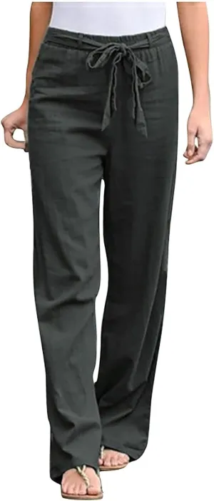 TARIENDY Wide Leg Pants Women High Waist Ladies Elastic Drawstring Outfits Summer high Waist Pants Wide Leg Comfy Trousers