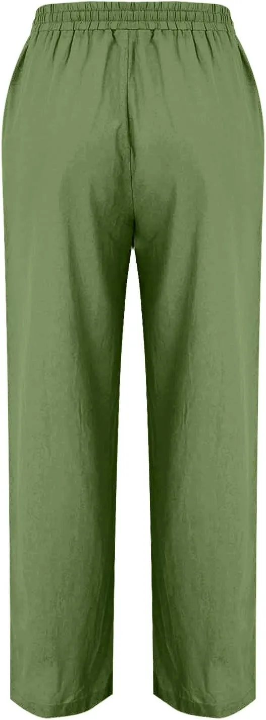TARIENDY Womens Casual Summer Pants Drawstring Elastic Waist Wide Leg Trousers Loose Comfy Lounge Beach Pant with Pockets