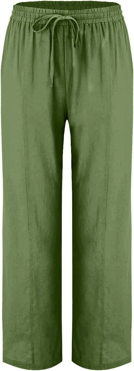 TARIENDY Womens Casual Summer Pants Drawstring Elastic Waist Wide Leg Trousers Loose Comfy Lounge Beach Pant with Pockets